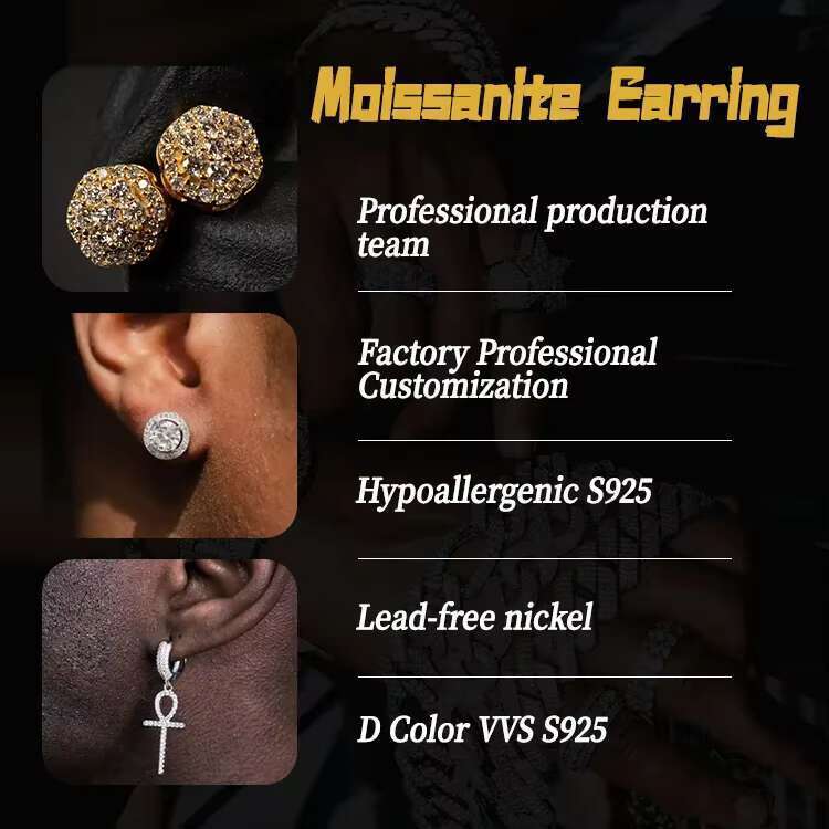 Hip hop jewelry S sier chilled screw back 1CT silica earrings