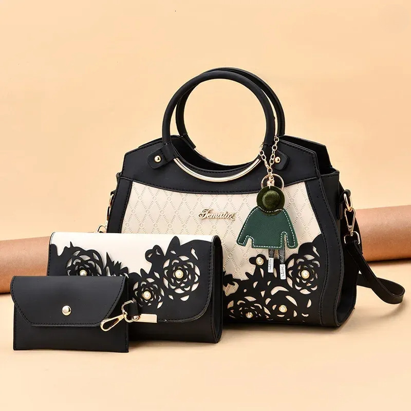 Fashion Bag - Women's Designer Bags, Hollow Out Ombre Handbag, Floral Print Shoulder Bag, PU Leather Casual Tote New Free Delivery Designer Bag
