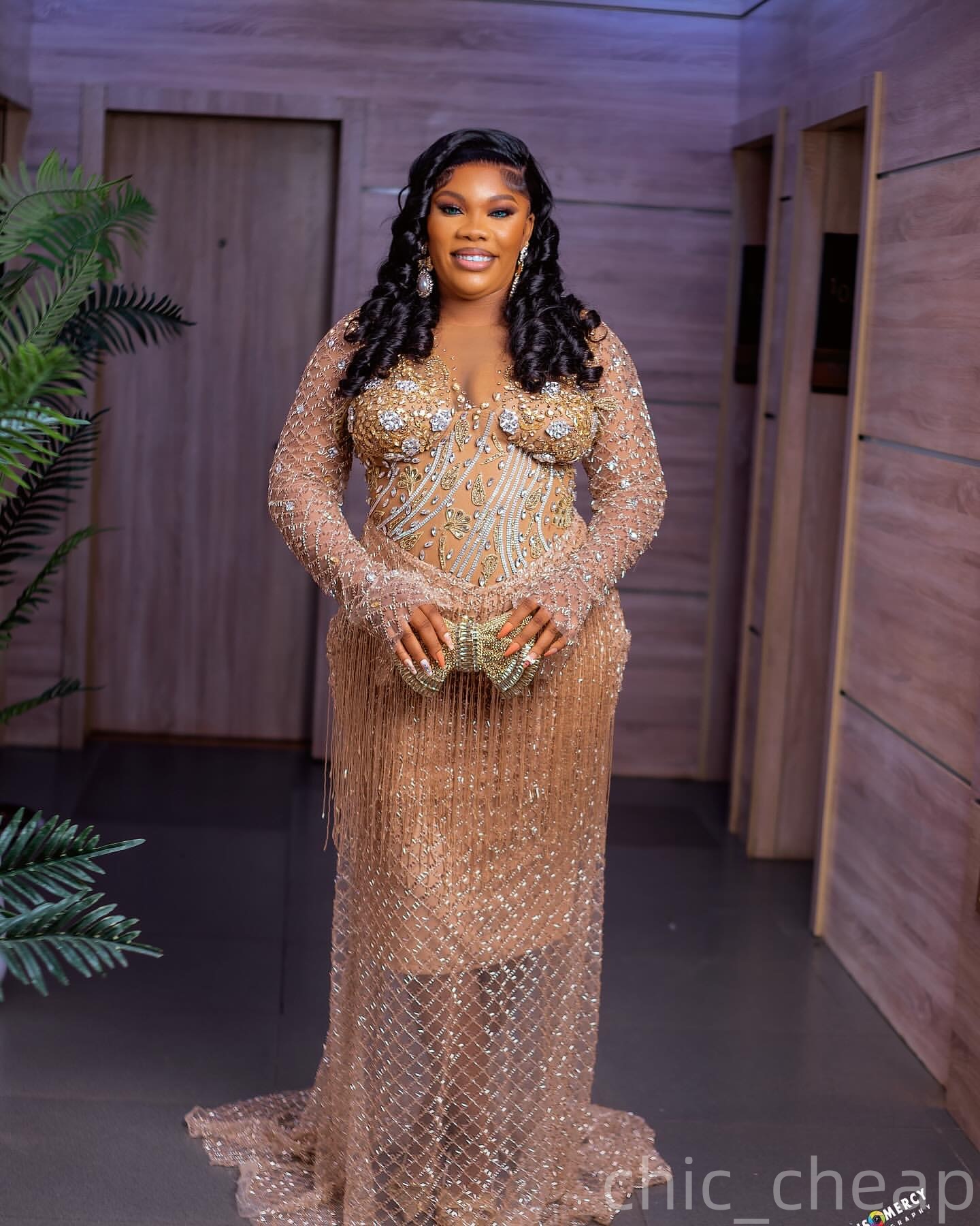 Mermaid Champagne Plus Size Prom Dresses 2025 Illusion Crystals Tassels Evening Formal Party Second Birthday Engagement Gowns Dress For Special Occasi