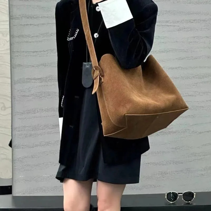 Tote Bags Women - Oversized Suede Handbag, Cow Leather Handbags, Retro Style Shoulder Bag For Winter New Free Delivery Designer Bag