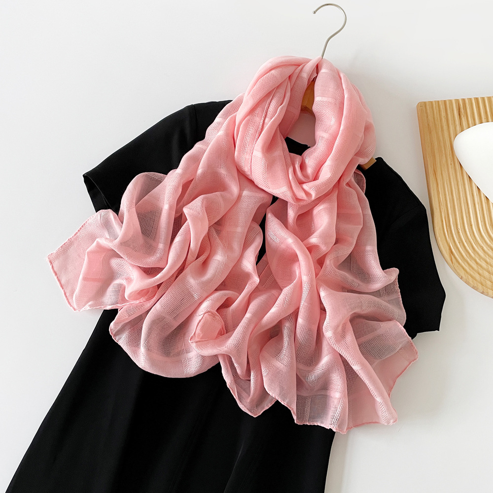 K686 Pure color silk scarf long strip high-grade sense women's European and American imitation silk thin scarf medium long scarf cross-border sca