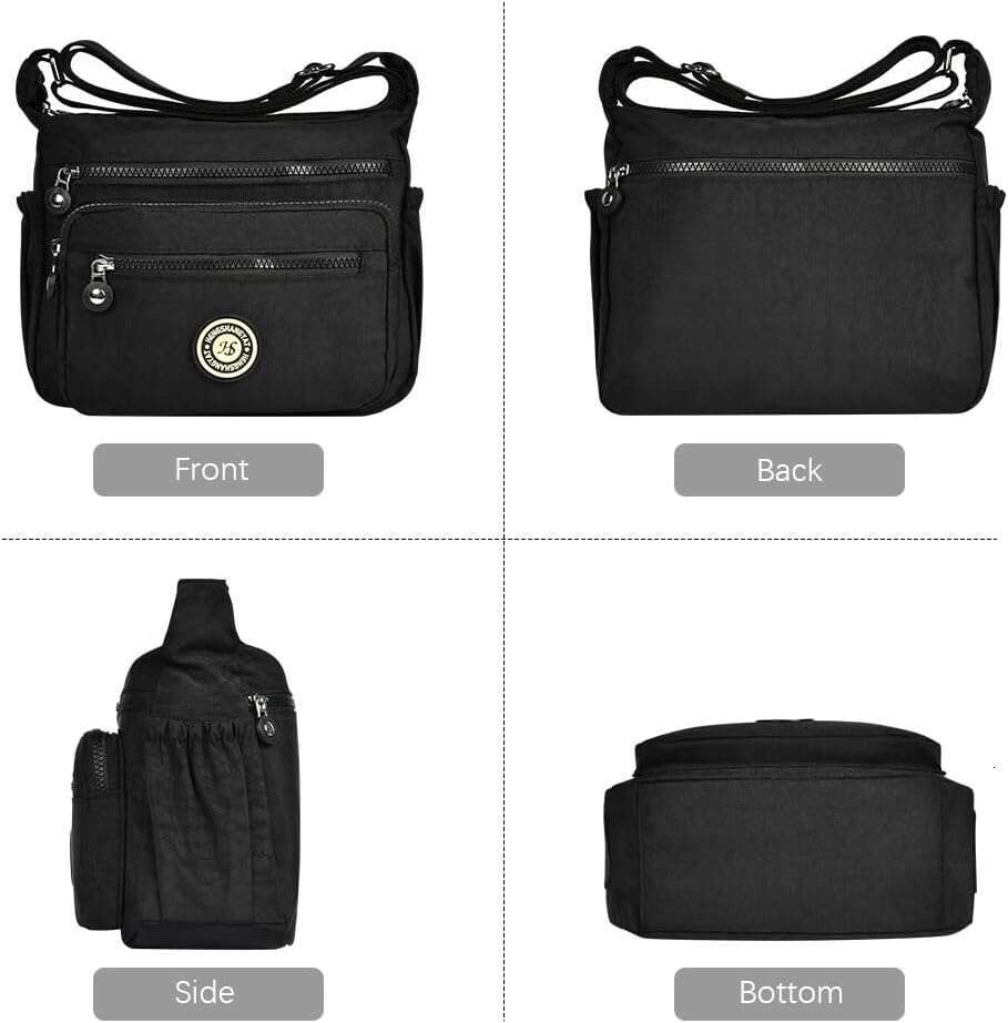 Women's Multi-Pocket Casual Crossbody Bag Multifunctional Travel Bag with Adjustable Shoulder Strap Nylon Lightweight and Waterproof for Shopping