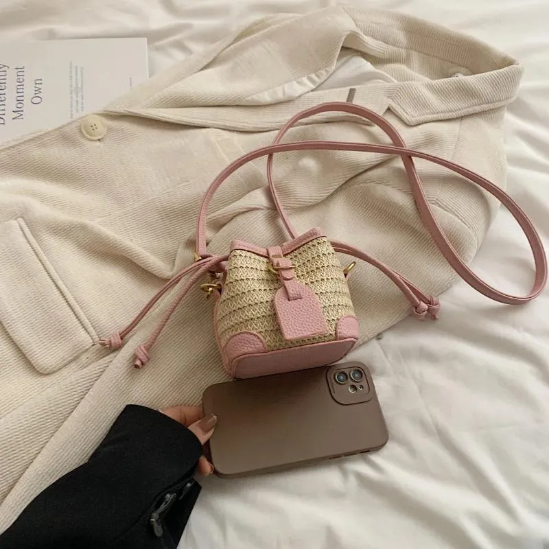 Free Shipping Shoulder Bags Fashion Mini Straw Bucket For Women 2024 Summer Knitting Crossbody Bag Female Designer Messenger Handbag