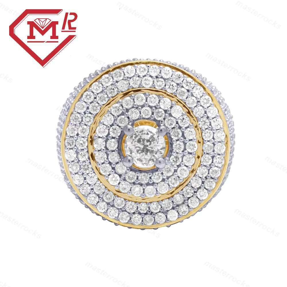 Men's hip-hop with hollowed out gold-plated chilled round pure silver VVS Moissanite ring