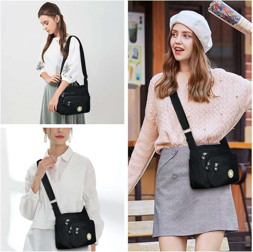 Women's Multi-Pocket Casual Crossbody Bag Multifunctional Travel Bag with Adjustable Shoulder Strap Nylon Lightweight and Waterproof for Shopping