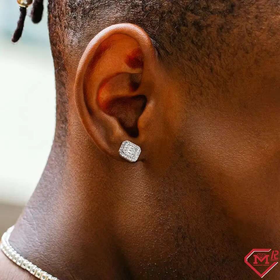 Hip hop jewelry moissanite earrings, sier square cluster, chilled men's and women's earrings