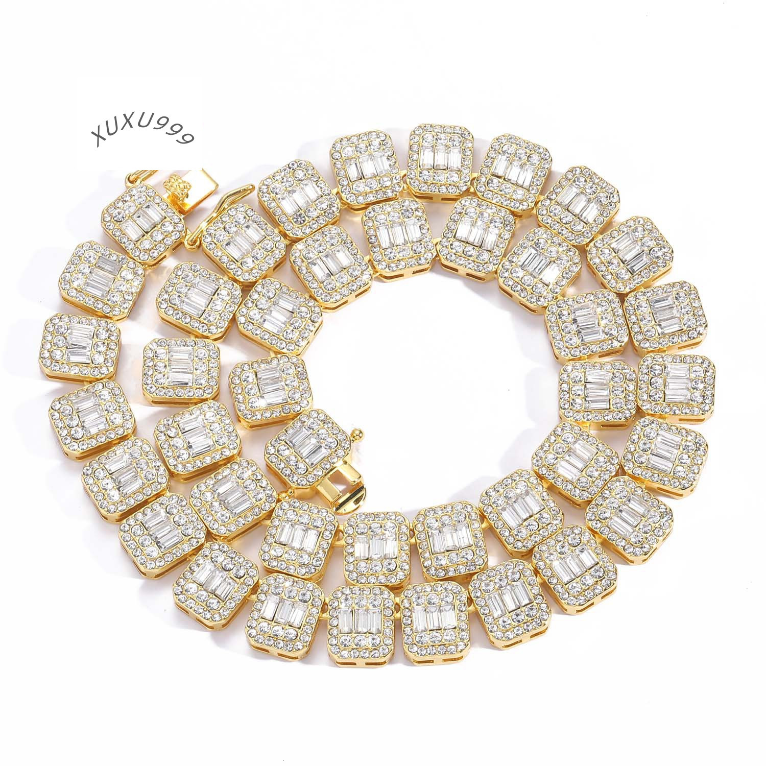 New European and American Hip Hop Necklace 13mm Diamond Gold Chain Iced Out Crystal Square Tennis Chain Necklace Set