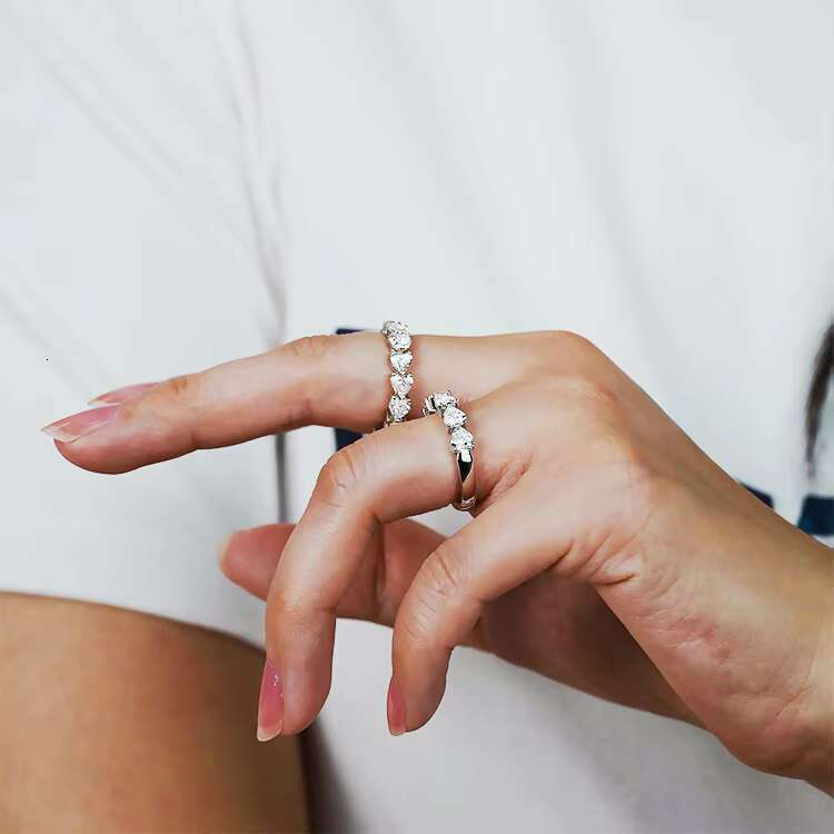 Wholesale Price Christmas Mossanite D VVS1 S Sier Heart Half Full Dia Eternity Ring Moissanite Rings