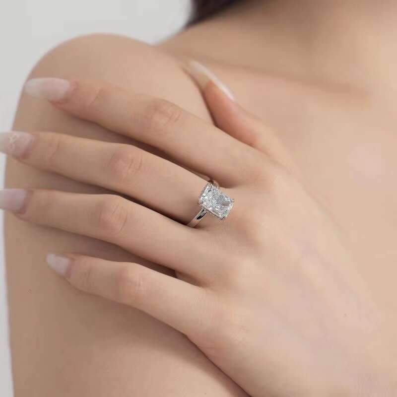 8A crushed ice cut cubic zirconia engagement bride ring, pure silver rhodium plated wedding and party