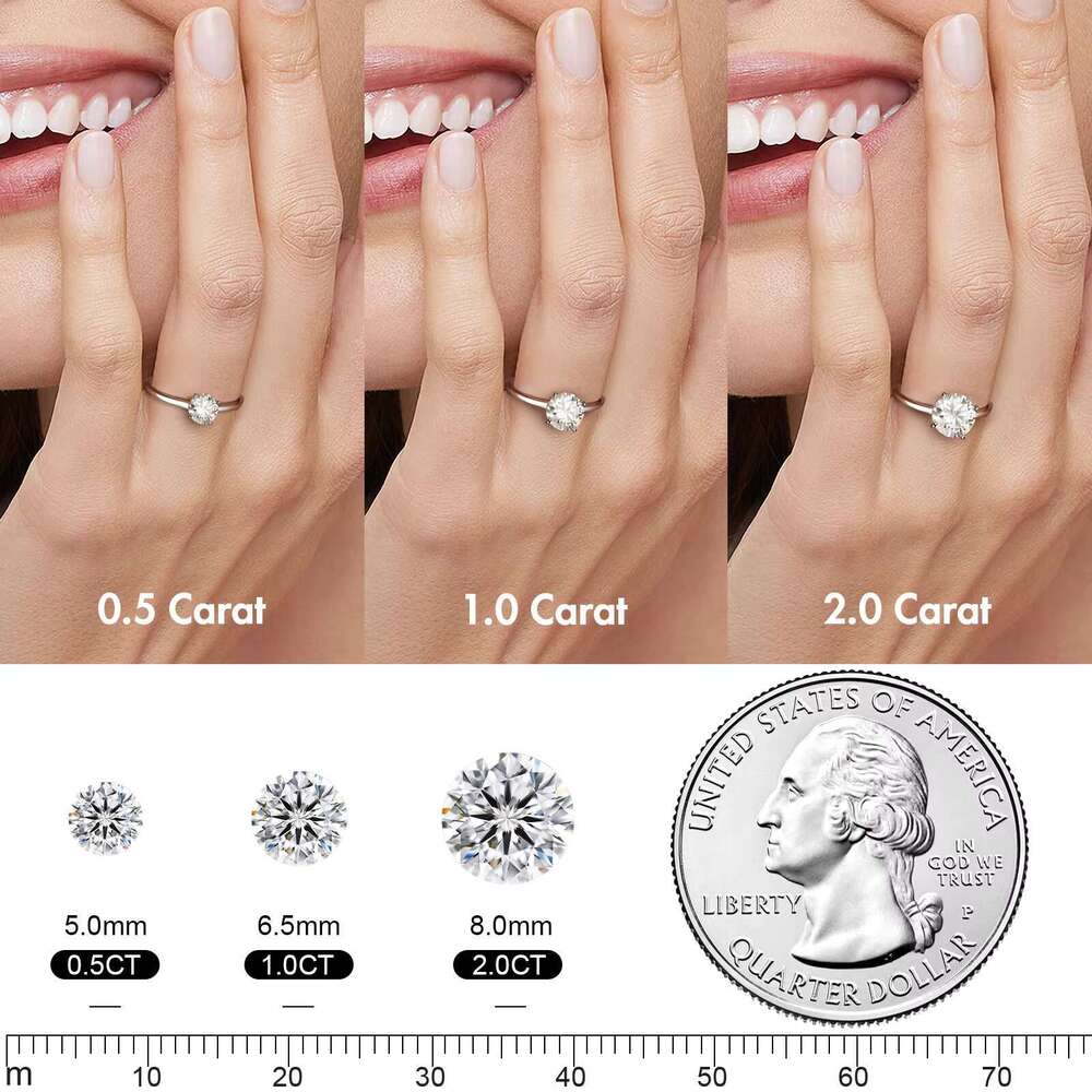 1ct round pure silver platinum plated VVS Gra silica playing card women's wedding engagement ring