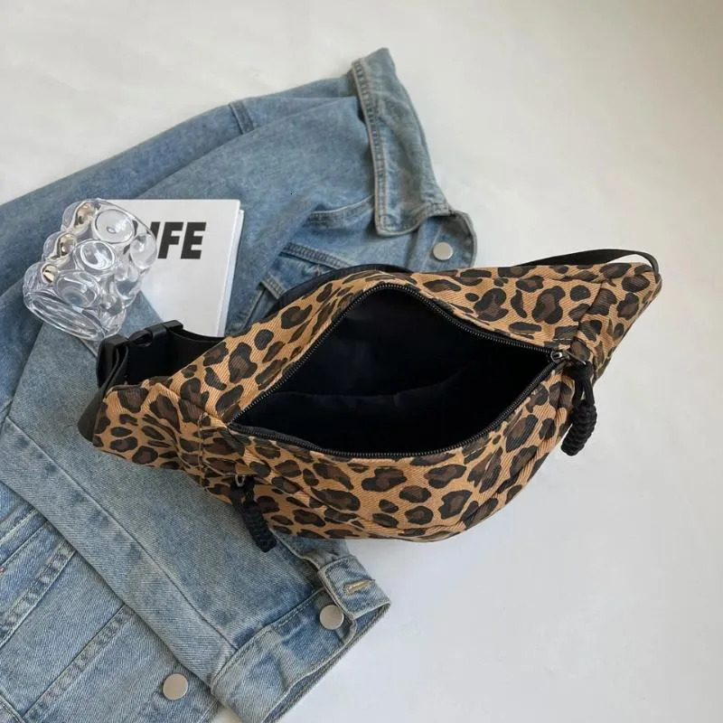 Free Shipping Shoulder Bags Leopard Print Chest Bag For Women Trend 2024 Sling Cross Ladies Canvas Belt Banana Purses Female Large Size Handbags