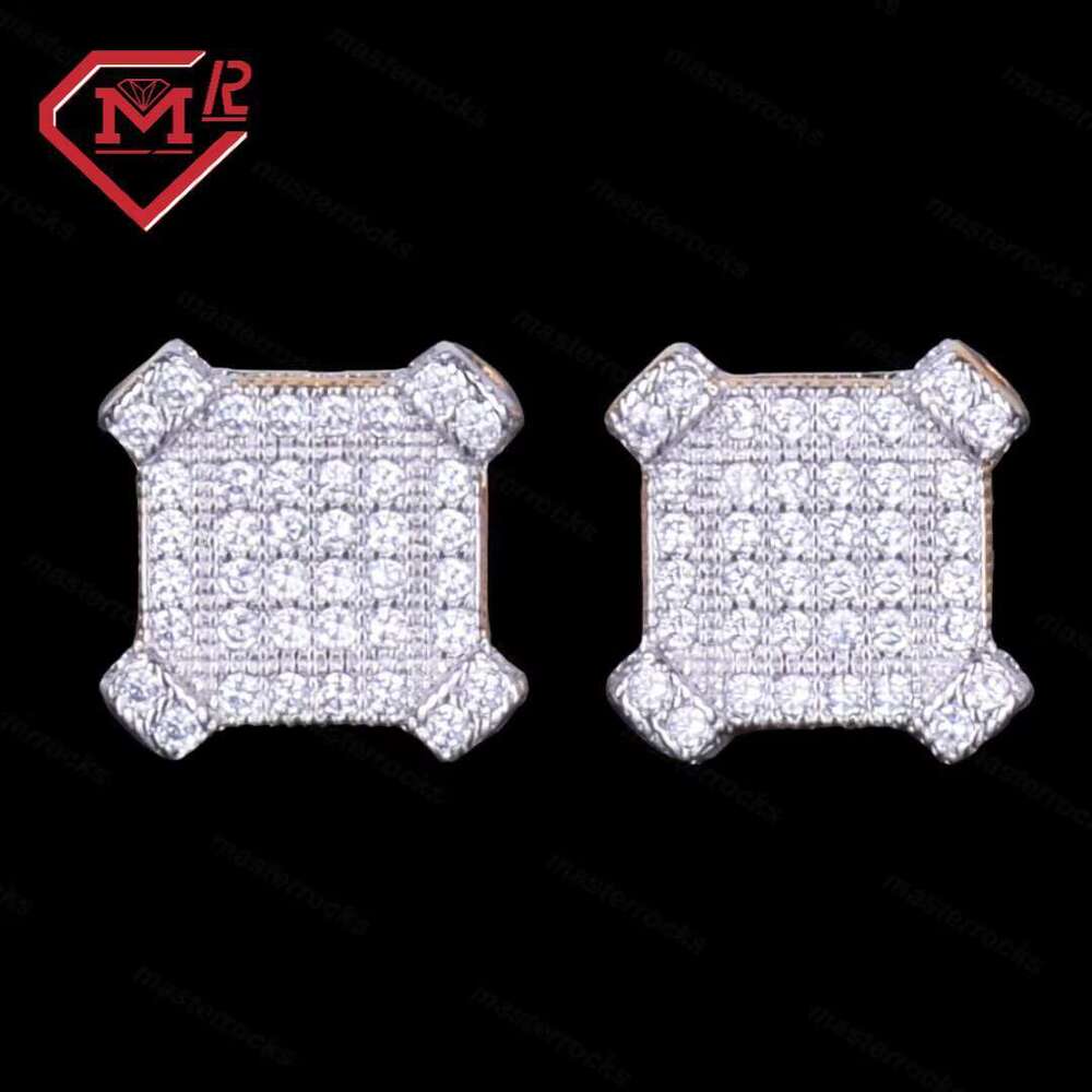 10mm sparkling pyroxene square ice cold unisex Hiphop fashion jewelry gold-plated earrings