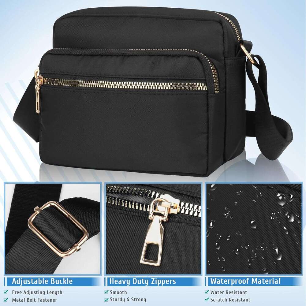 Cross Body Women Multi Pocket Handbags Shoulder Bags Waterproof Nylon Anti Theft Messenger Bag for Travel Shopping Appointment Daily