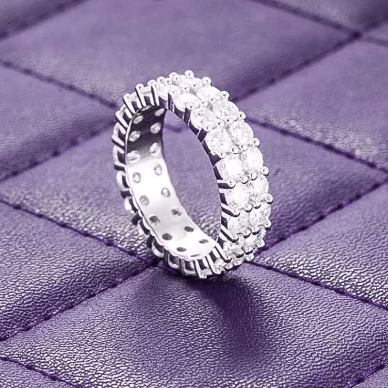Hip hop GRA D color pearl 2-row silica ice cold men's with pure silver diamond tester wedding ring