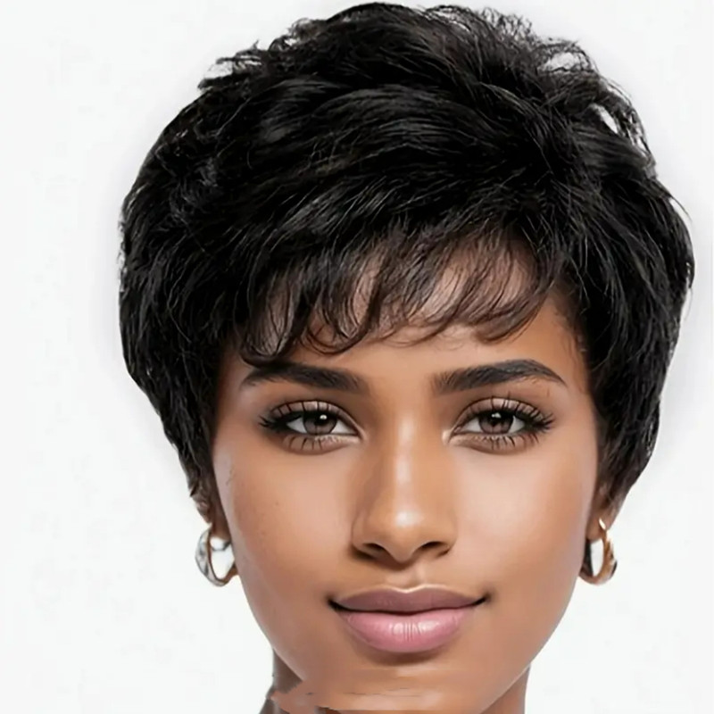 Thermal Fibre 4-Inch Stylish Pixie Bob Wig Natural Looking Short Browns with Layers