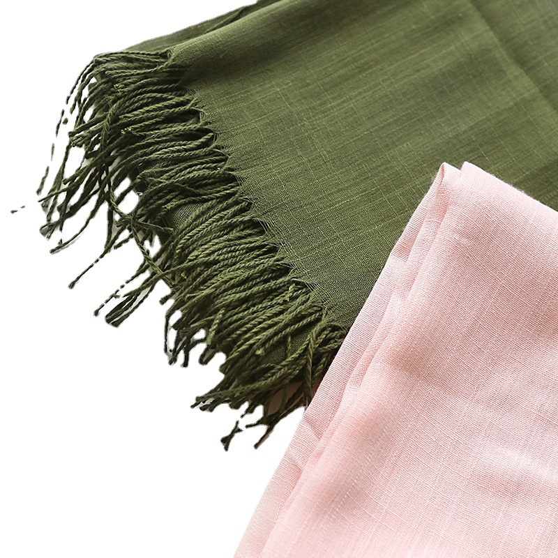 K682 Pure color bamboo scarf for women New 130g imitation cotton and linen single color tassel warm gauze scarf shawl travel gift