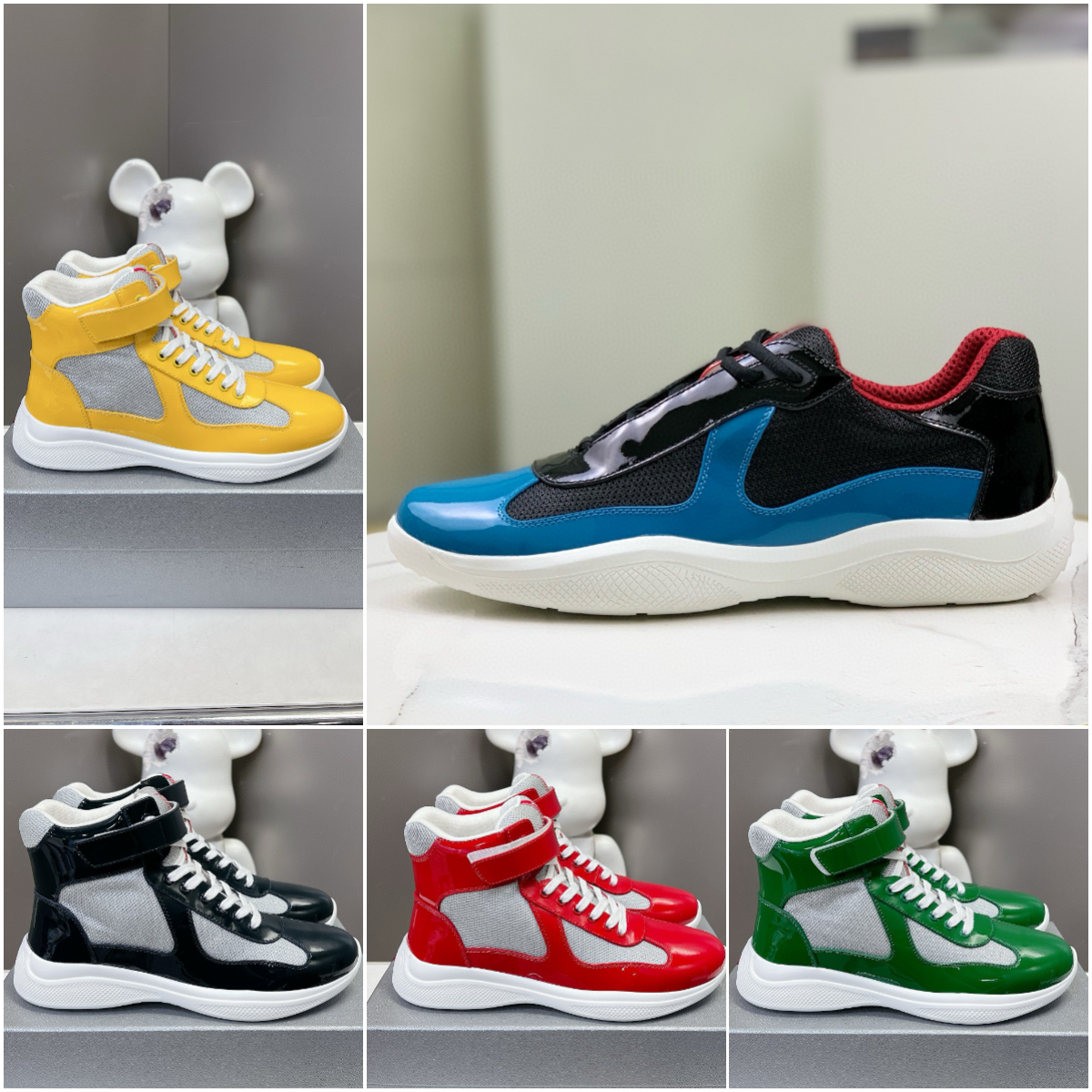 designer Shoe Patent leather and technical fabric America's Cup Men Women Outdoor Recreation Daily Outfit Lace-Up High top Running shoes Low Original sneaker