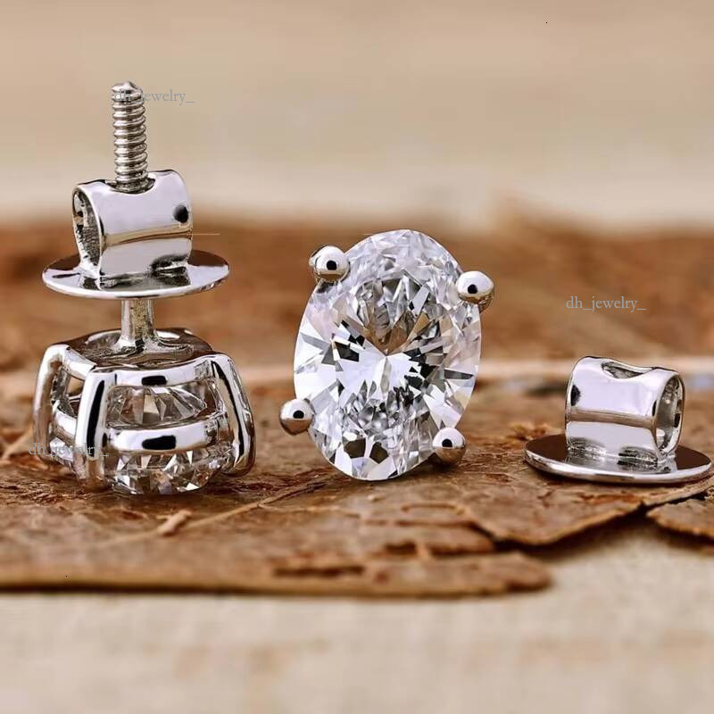 Igi Gia Certified HPHT CVD Vvs1 Lab Grown Created Dia 14k Solid Gold Earrings Studs Oval Cut Screw Back Stud 1 2 3 Ct
