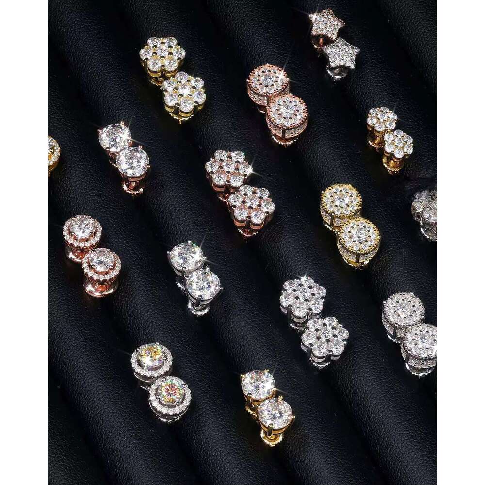 Hip hop jewelry moissanite earrings, sier square cluster, chilled men's and women's earrings