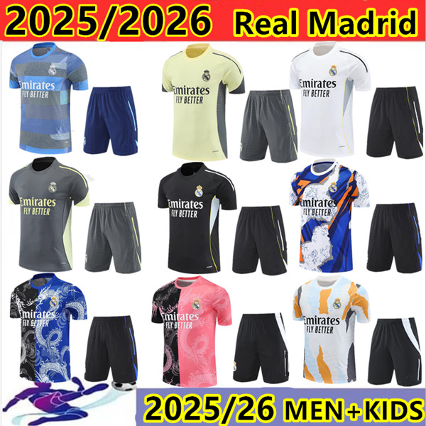 2025 2026 BELLINGHAM Reals Madrides tracksuit training suit top pants VINI JR 25/26 Mbappe Short sleeves men kids football sportswear chandal futbol survetement