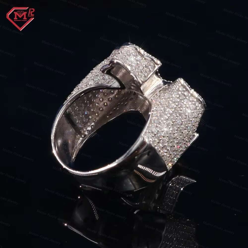 Gra Certificate Cross Men's Hip Hop Long Stick Bread Silver Vvs Iced Silica Ring