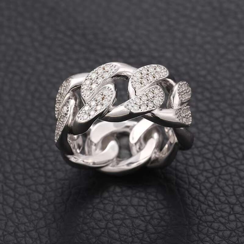 Hip hop S pure silver VVS with sandstone Wedding party accessory Cuban chain chilled men's ring