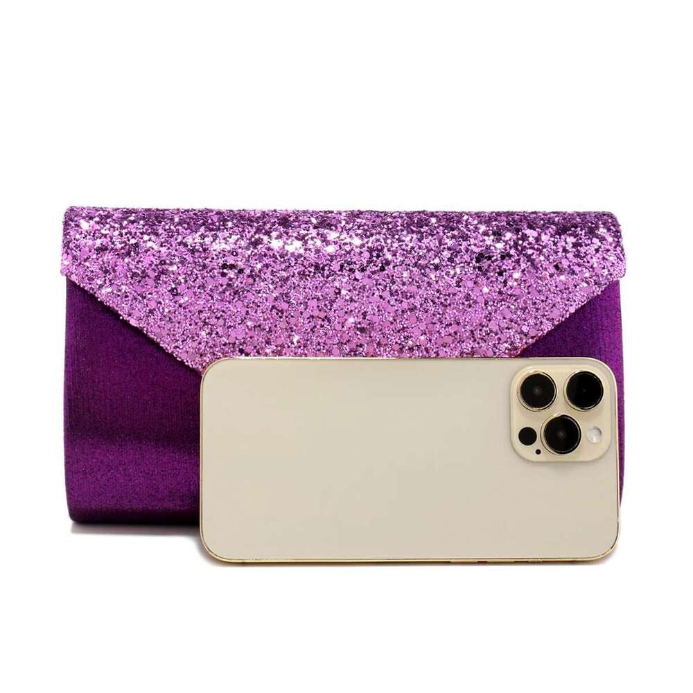 Dinner Bag Sier Clutch V Design Metal Chain Glitter Sequined Evening Bags With Envelope Party Wedding Casual Lady Handbags Banquet KQ