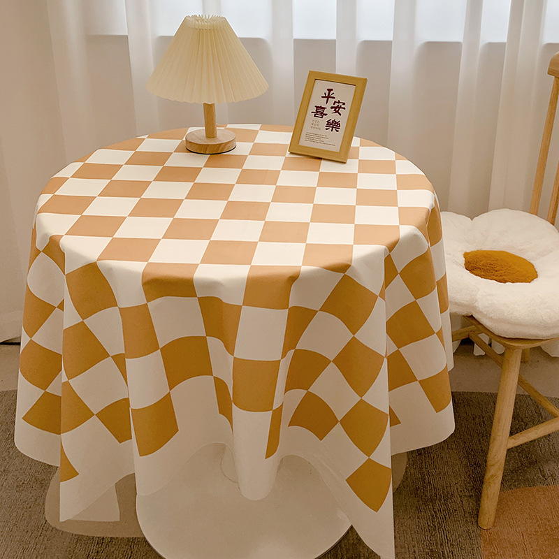 T0459 chessboard round table cloth ins style coffee table cloth birthday arrangement net red photo small round table cloth light luxury high-end