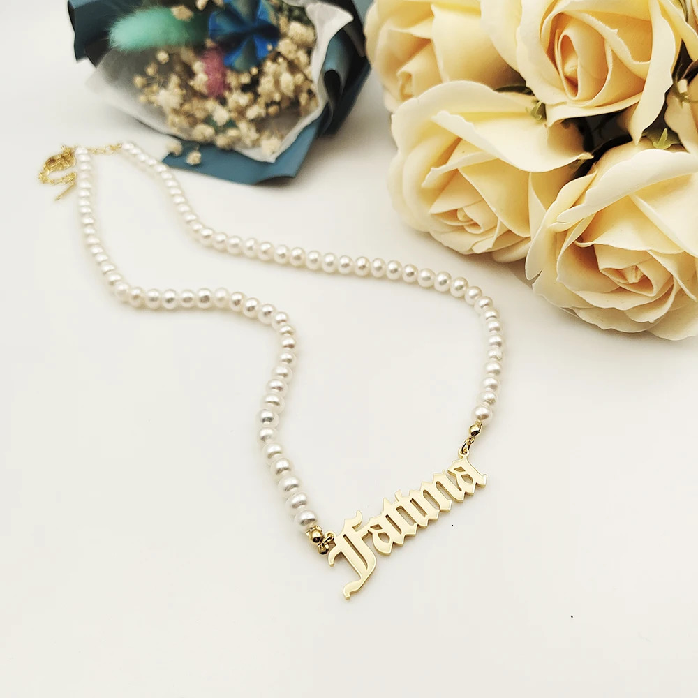 Stainless steel Pearl Pendant Letters Necklace Custom Name Necklaces Old English Personalized Name Necklace Woman And Child Gift 250512