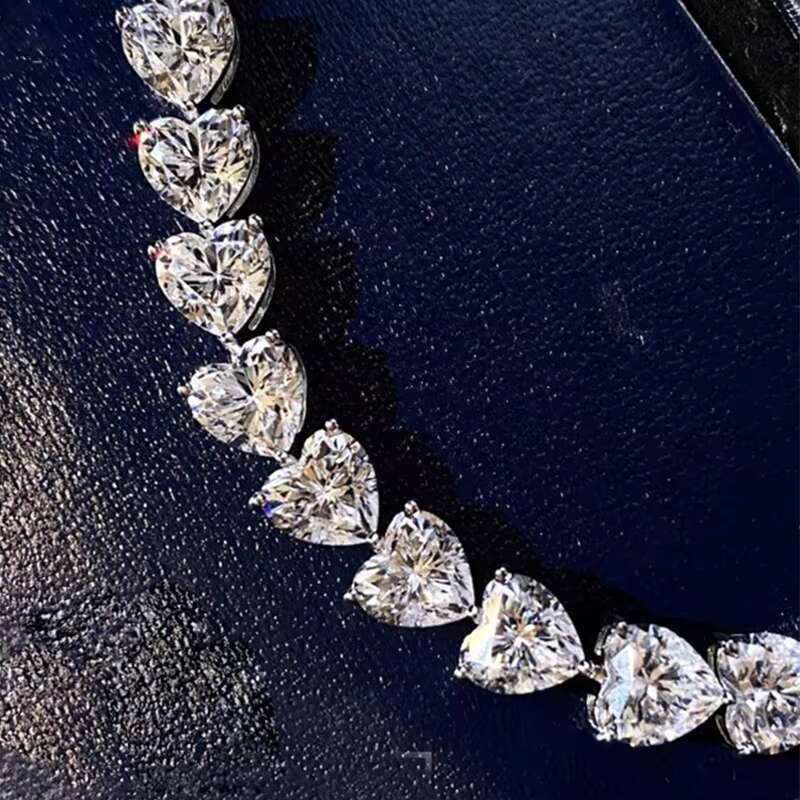 Classic Heart Moissanite Link Chain Bangle D VVS White Moissanite Tennis Bracelet 925 Sterling Silver