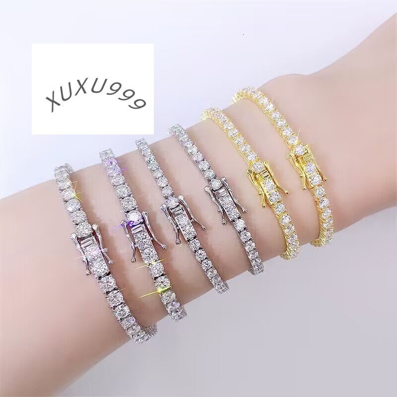 Luxury Men Women Hip Hop Iced Out Fine Jewelry 2MM 3MM 4MM 5MM Lab Diamond S925 Silver Vvs Moissanite Tennis Chain Bracelet
