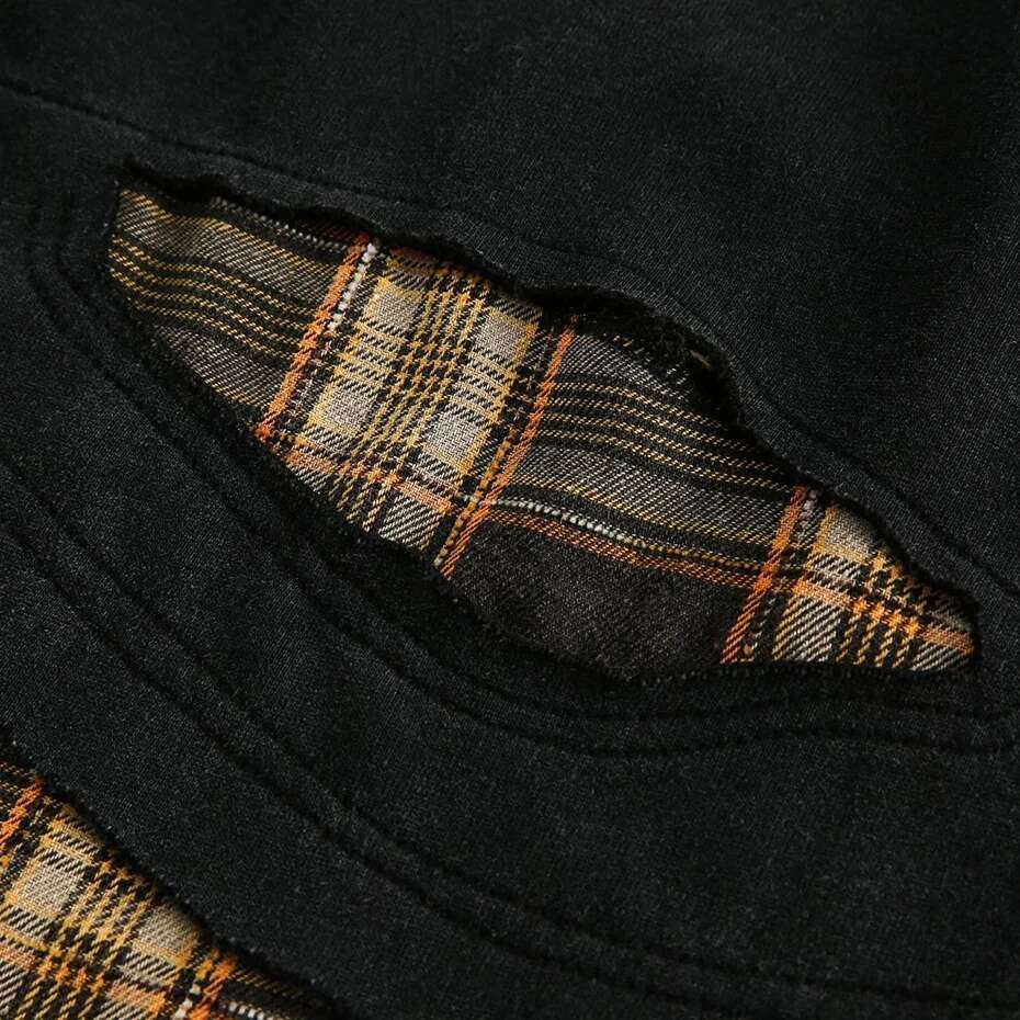 Plaid Splicing Sweatshirt Men Oversized Haruku Hip Hop Streetwear Pullover Fake Two Piece Loose Y2k Hoodie Male Designer