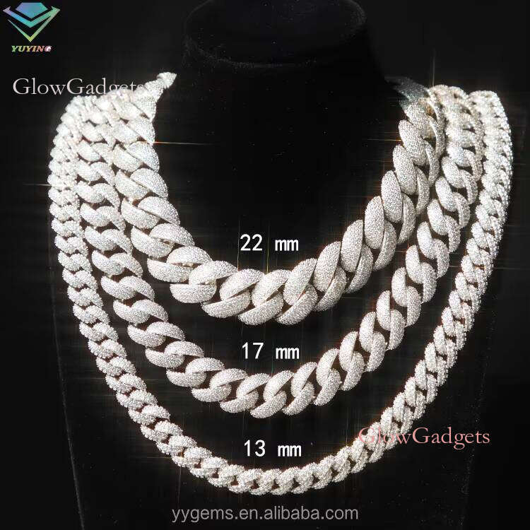 Hip Hop Iced Out 17mm S Sier Gold Plated D/VVS Moissanite Men Necklace Bling Cuban Link Chain Factory Price