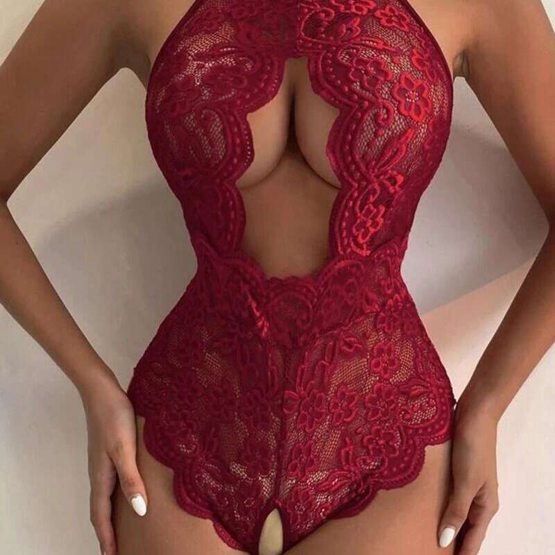 Patent Leather Sexy Lingerie Hot Selling Lingerie Jumpsuit With Sexy Lace Lace Open Cut Exposed See Through And Non Removable Features KQ