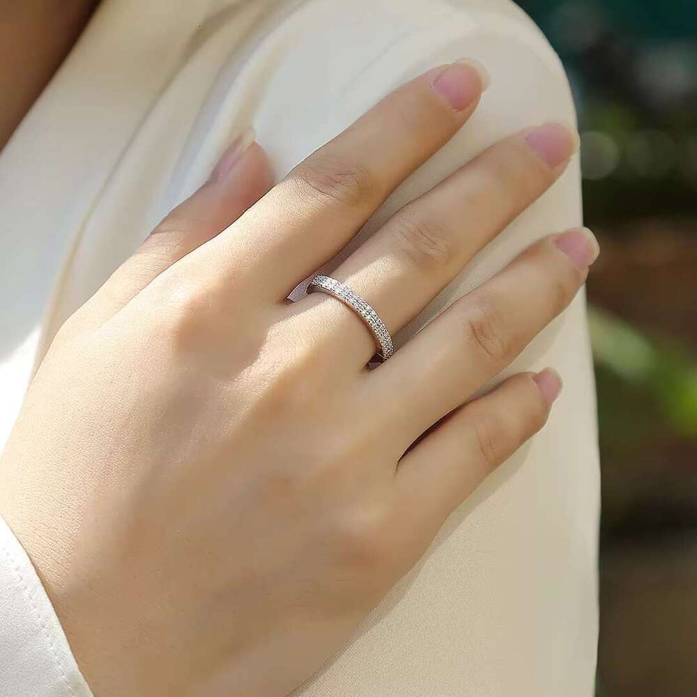 Dazzling double-layer carbon silica wedding ring - pure silver, elegant pointed set, US size 5-9