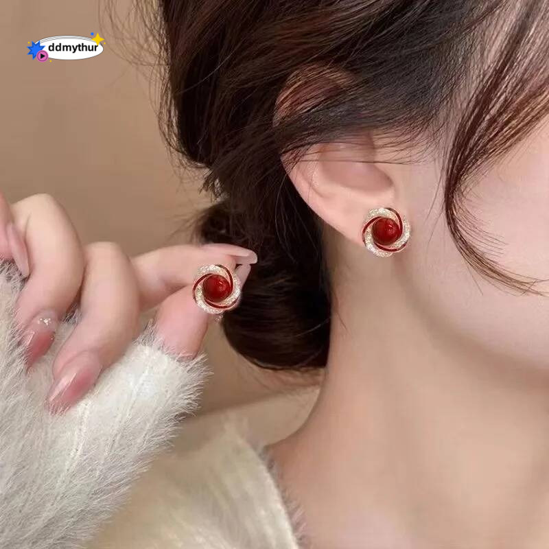 Fashion Brand S Sier Needle Red Pearl Earrings, Elegant Women's Exquisite Jewelry, Wedding Anniversary Holiday Gifts ddmythur