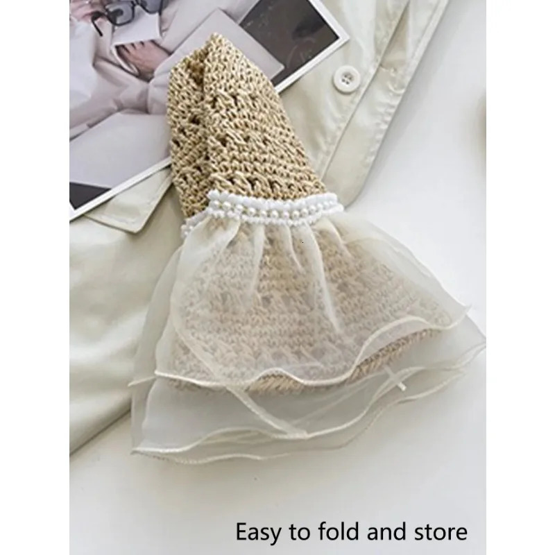 Womens Summer Straw Bucket Hat Foldable Fisherman Cap Large Brim UV Protection for Beach Kawaii Fashion 250512