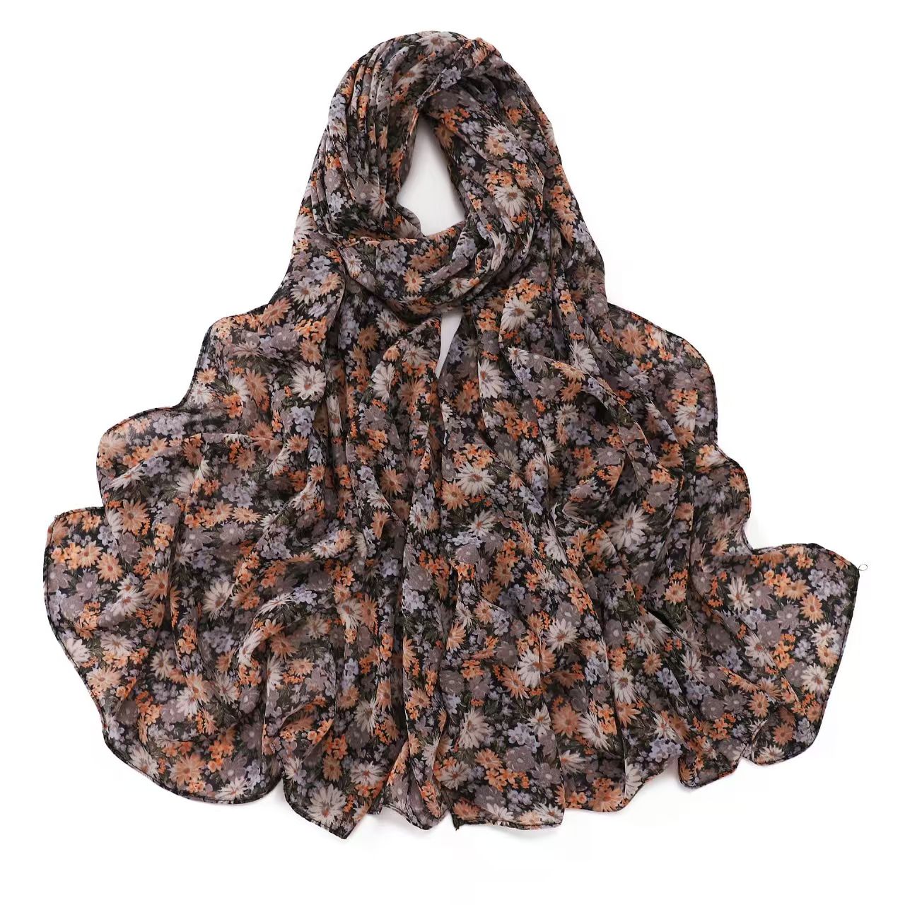 T686 New Chinese style ancient bamboo plaid print chiffon long scarf air-conditioned room shawl floral scarf gauze scarf headscarf