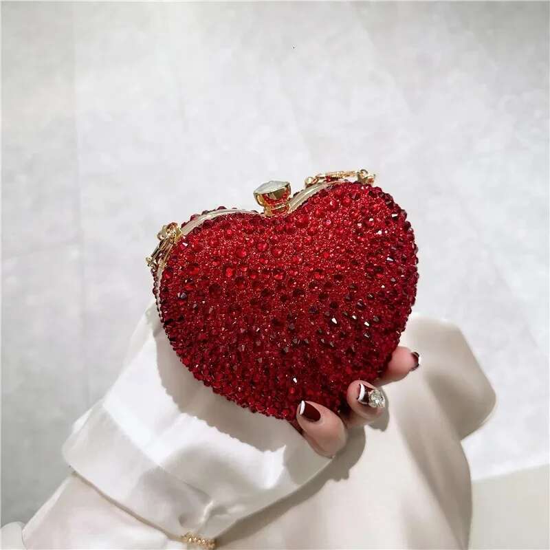 Dia Inlay Heart Shape Crystal Clutch Purse Stones Evening Wedding Party Shoulder Bags Handle Rhinestone Mini Handbags