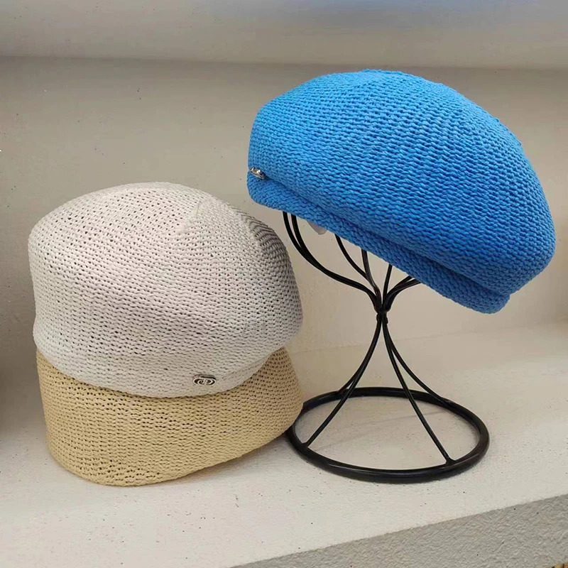 Paper beret hat for women summer thin breathable finalize the n mushroom cap versatile temperament painter 250512