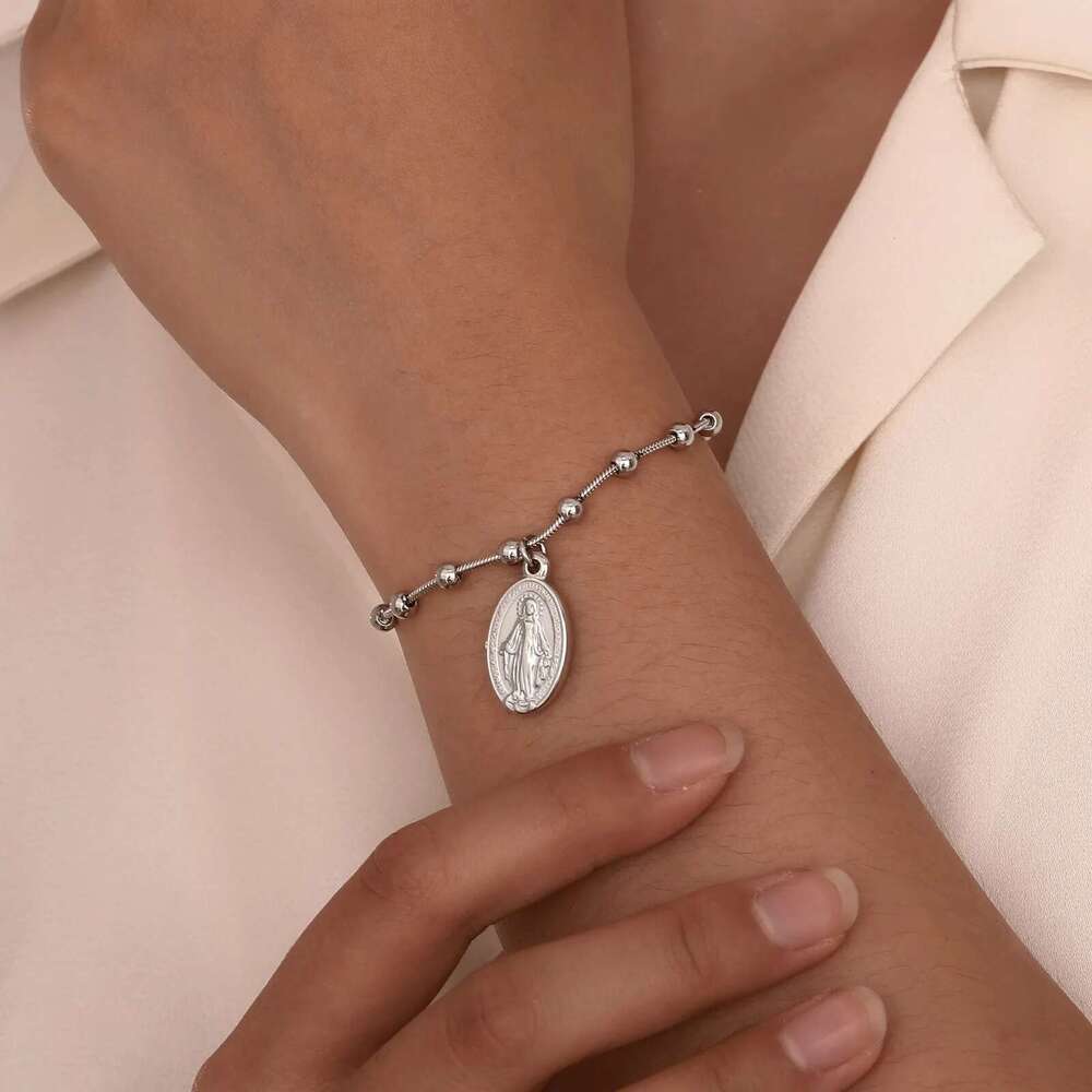 Vnox Rosary Bracelet For Women Girls, Gold Plated Stainless Steel Religious Cross And Virgin Mary Prayer Bracelets Gifts