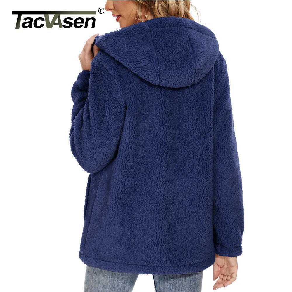 TACVASEN Causal Hooded Female Coats Women's Fleece Jackets Soft Heavy Fuzzy Sherpa Hoodies Outwear Warm Fluffy Overcoat Tops