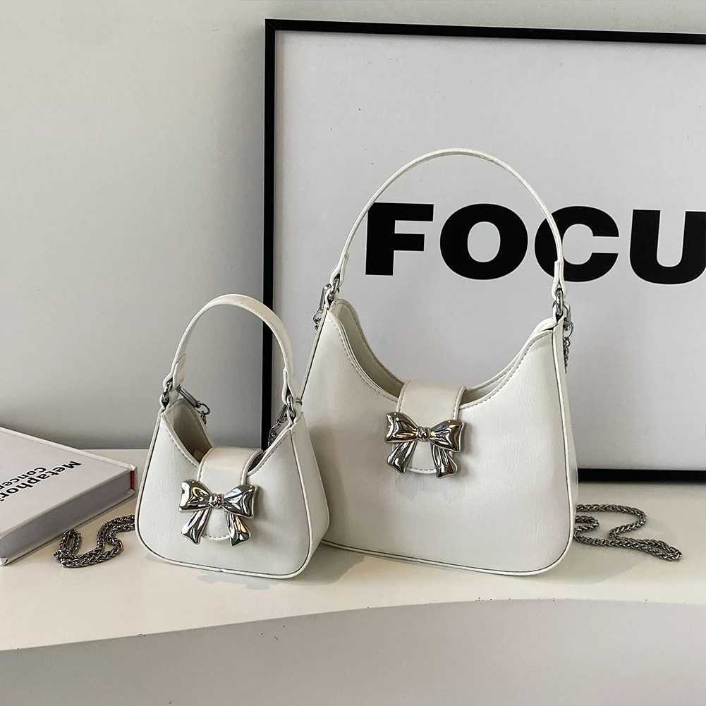 Women Luxury Shoulder Bag with Bow Fashion Underarm Bag PU Leather Simple Satchel Bag Solid Color Female Dating BagXJ250512