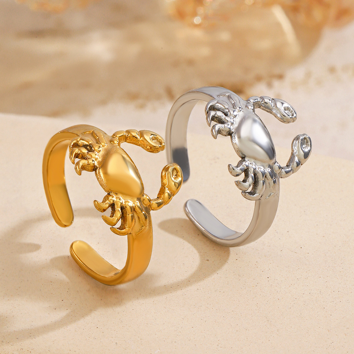 Popular stainless crab ring, women's fashionable hip-hop animal opening adjustable titanium steel ring