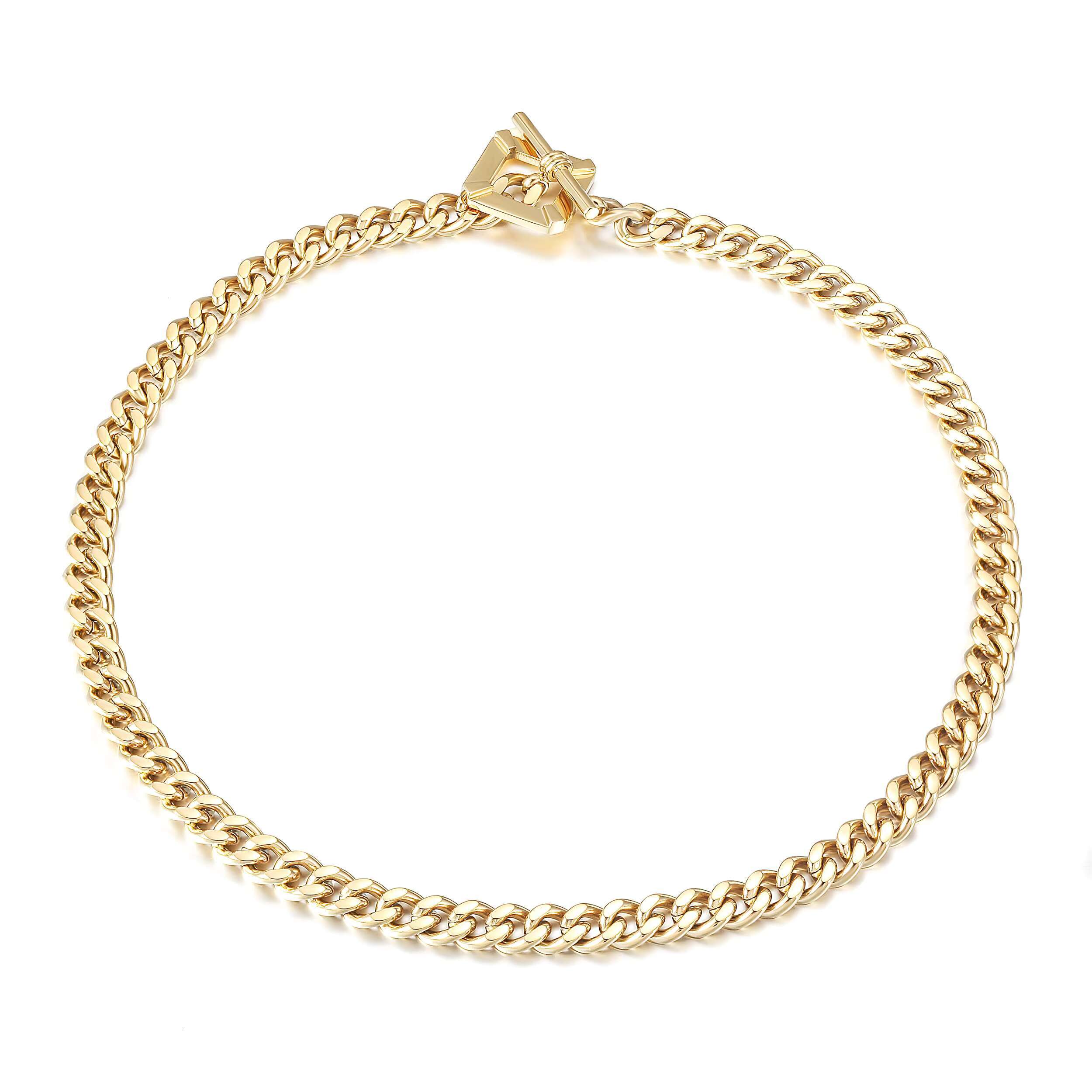 Women's shiny gold with simple square elbow buckle chain necklace