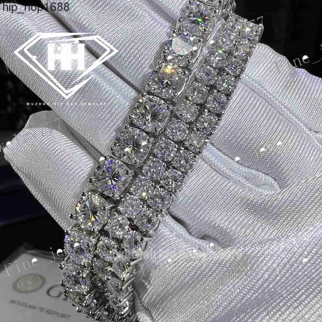 Hiphop Luxury Jewelry VVS1 Moissanite Chain Real 925 Silver GRA Round Brilliant Cut 6.5mm Width Moissanite Tennis Bracelet