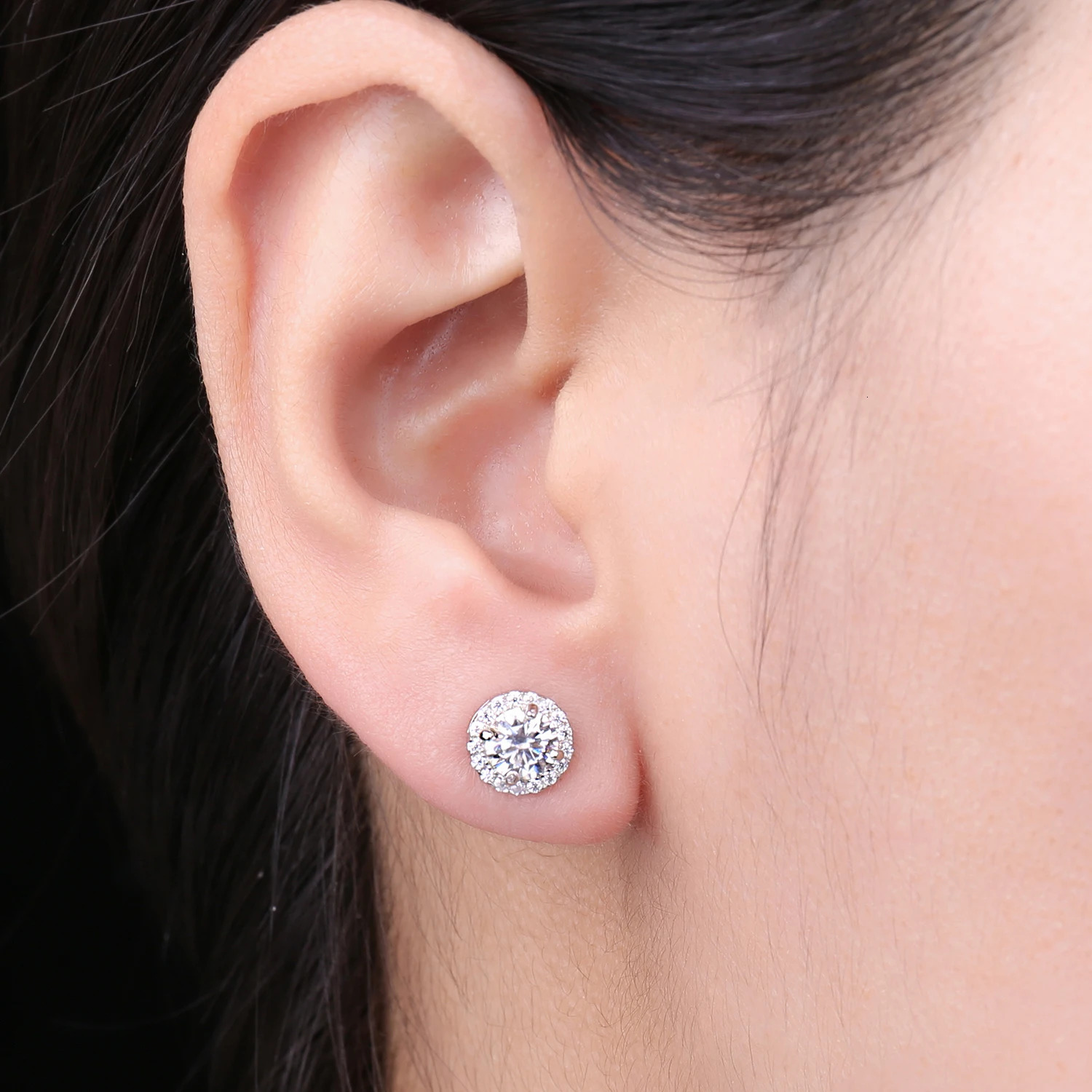 JewelryPalace Round Cut 5A Cubic Zirconia Halo Wedding Engagement 925 Sterling Silver Stud Earrings for Woman Gift Fine Jewelry 250512
