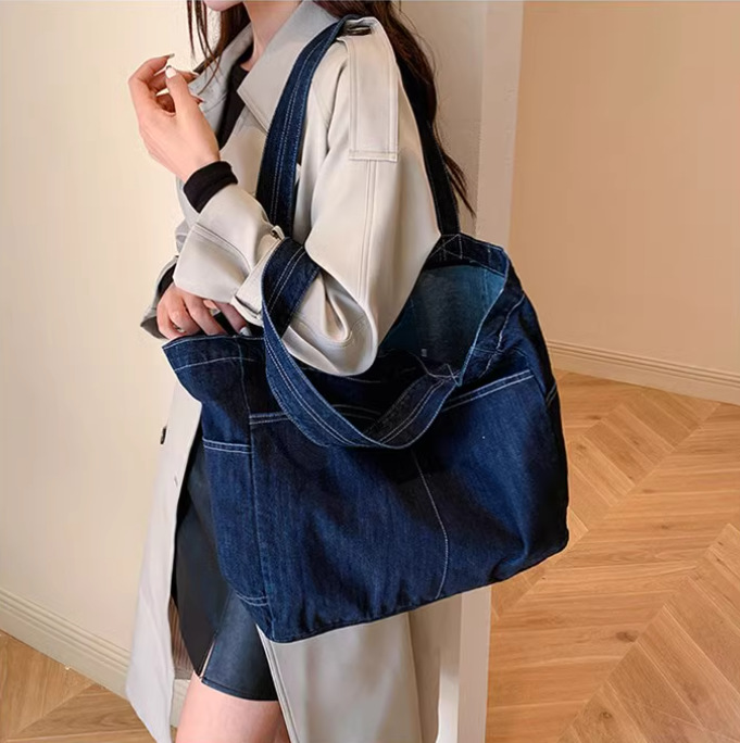 Denim shoulder bag large capacity shopping bag mother bag tote bag student schoolbag commuter bag