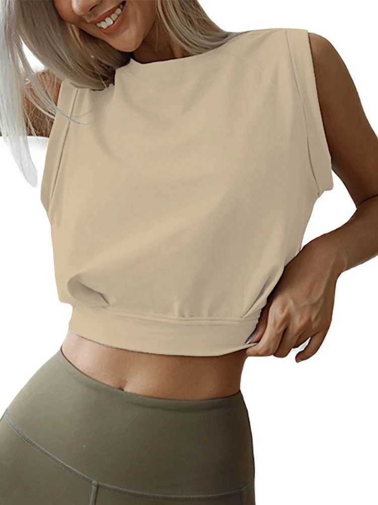 Crop Top Cotton Shirts for Women Cute Sleeveless Yoga Tops Running Gym Workout Shirts Casual Fitness Loose Female T-Shirt M250513