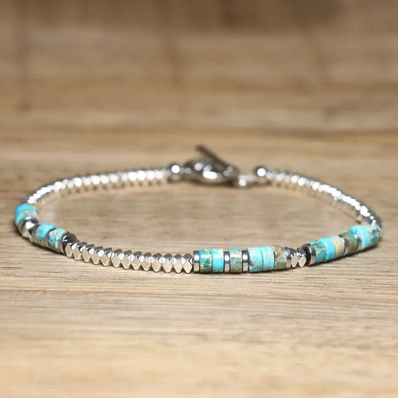 1 Pc Minimalist OT Clasp Stainless Steel Bracelet Natural Stone Handmade Production Picasso Hematite Women Jewelry 250512